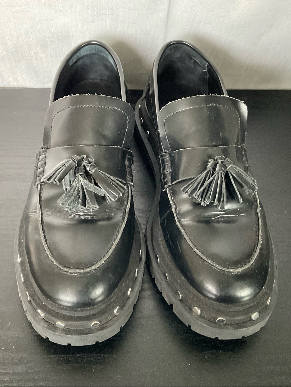 Free People Black Tassel Chunky Stud Loafers